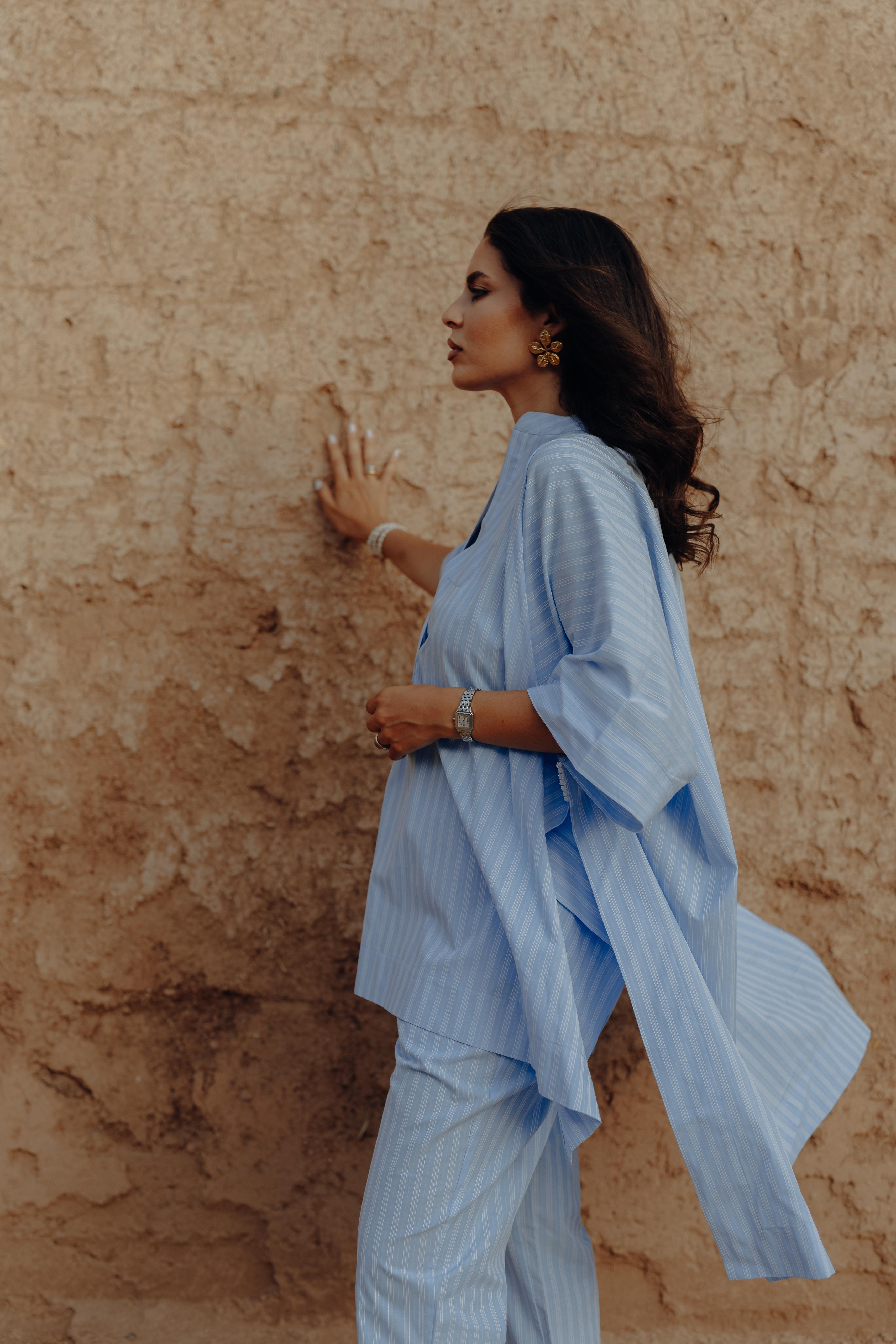 Ensemble Azur coupe fluide été mode marocaine Merini Design Signature