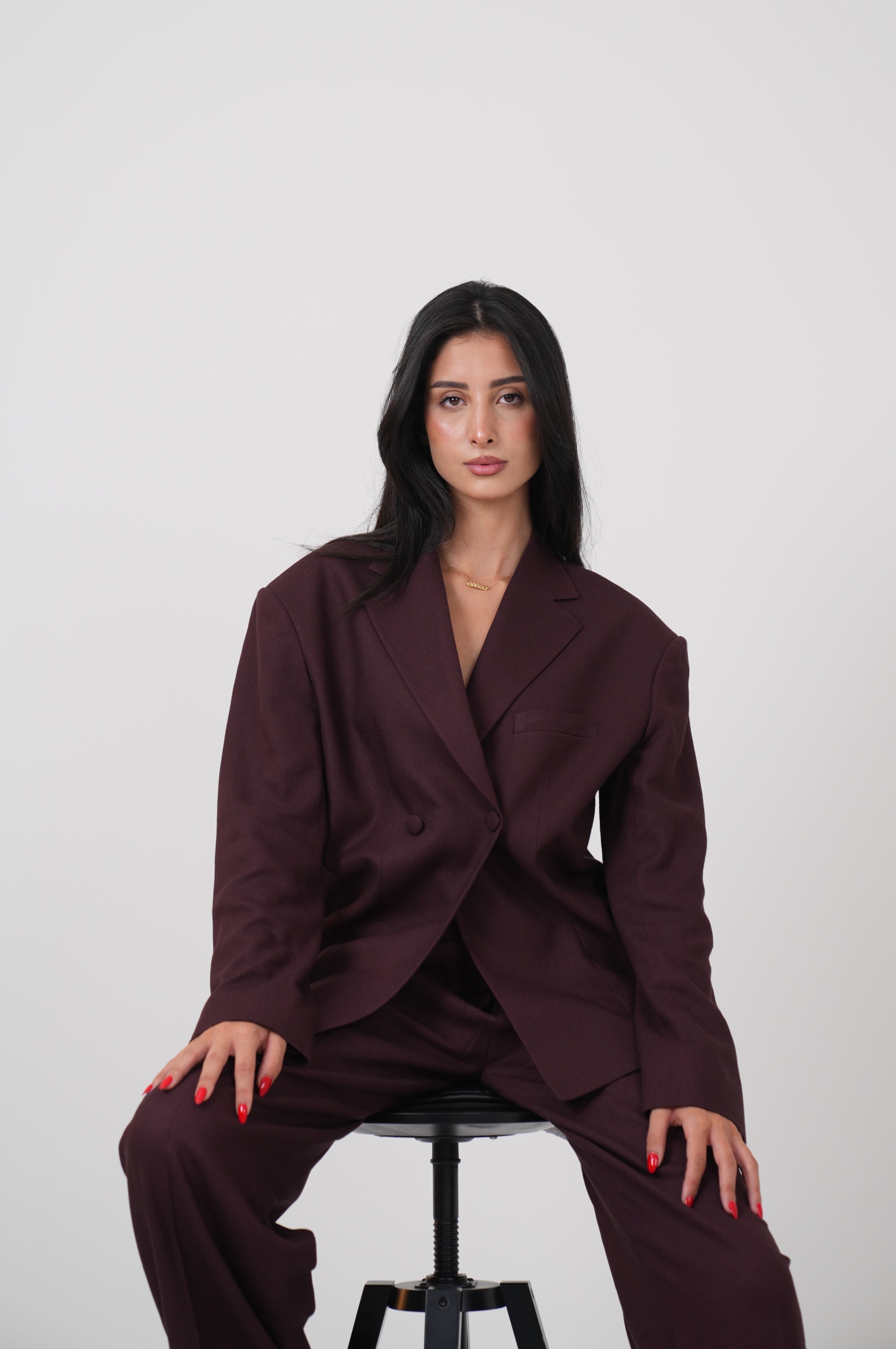 Tailleur Rubis blazer oversize bordeaux lin mélangé Merini Design Signature